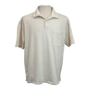 American Eagle AEO Polo Shirt Men's Large Cream Short Sleeve Relaxed Fit Pocket